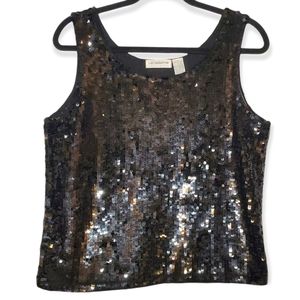 Vintage 1980s Liz Claiborne Collection Black Sequined Tank M
